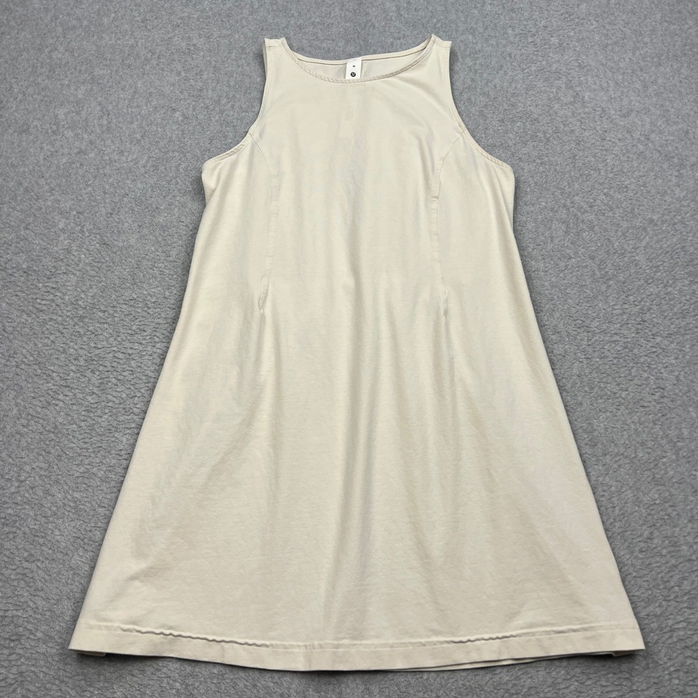 Lululemon Organic Cotton Cinched-Waist Dress Womens Medium Ivory Jersey W1FE7S